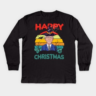 Retro Joe Biden Halloween Happy Christmas Witch Hat Anti Biden Kids Long Sleeve T-Shirt